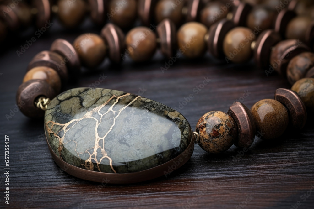 Poster cracked jasper with earthy hues in a closeup, revealing the intricate patterns and s running through