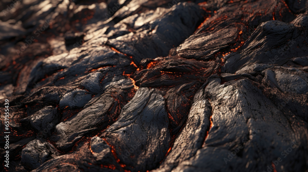 Poster closeup of volcanic scoria showcasing a rough and bumpy texture, with a mix of jagged edges and smoo