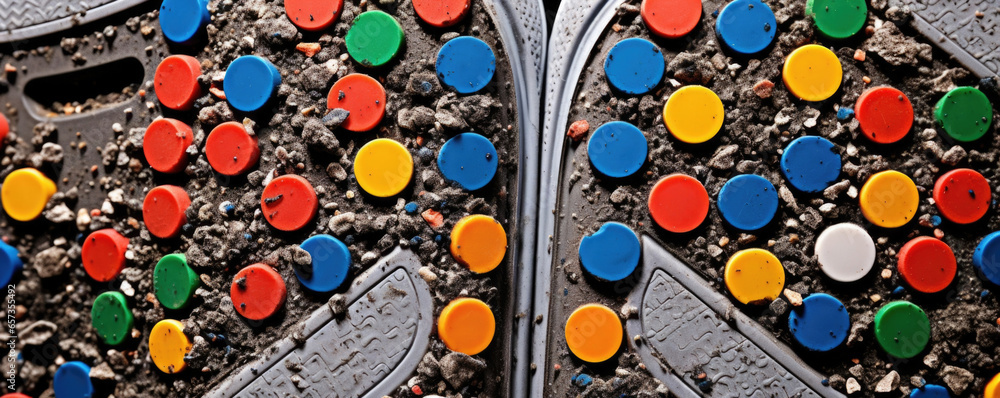 Poster texture of a speckled rubber shoe sole, with tiny dots of different sizes and colors creating a uniq