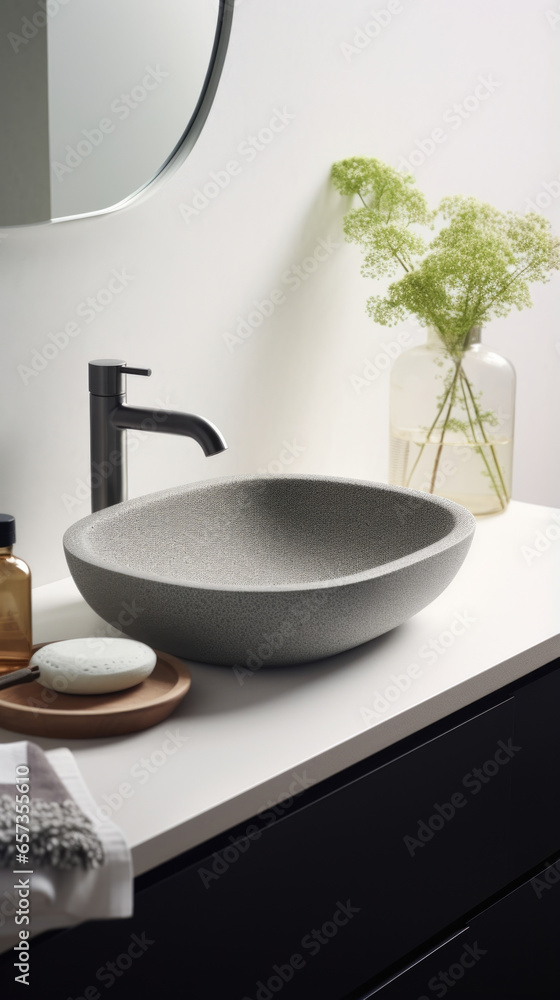 Poster texture of a vitreous china sink with a matte finish and a finely speckled design in shades of grey.