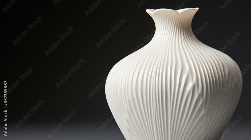 Poster texture of a studio pottery vase with a fluted texture, resembling a seashell. the fluted lines are 