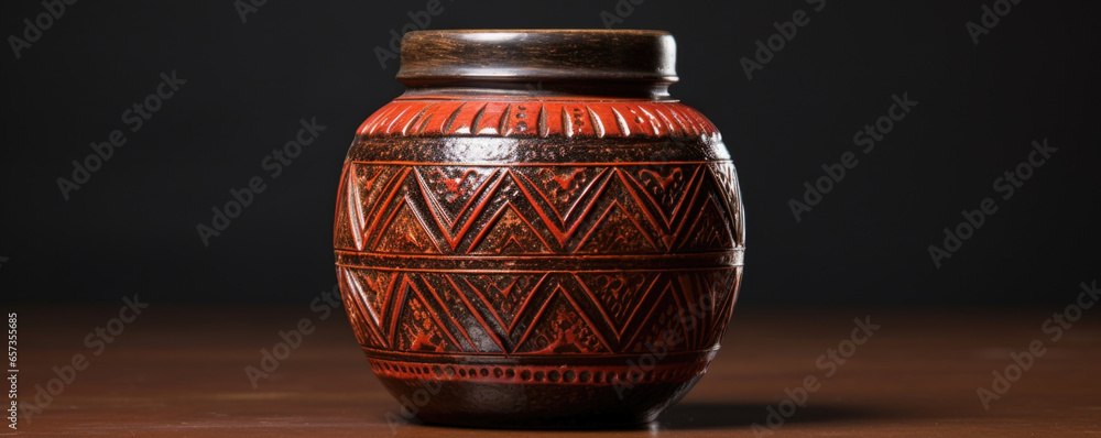 Poster texture of a redware jar featuring handstamped traditional tribal patterns. the clay has a slightly 