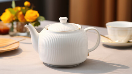 Obraz na płótnie Canvas Texture of the thin, delicate walls of Bone Ash China teapot, showcasing the highquality craftsmanship and superior strength of the material.