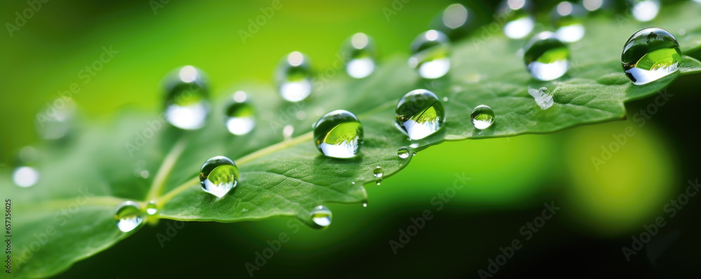Poster crystalclear droplets clinging to the greenery, reflecting the world around them in a mesmerizing di