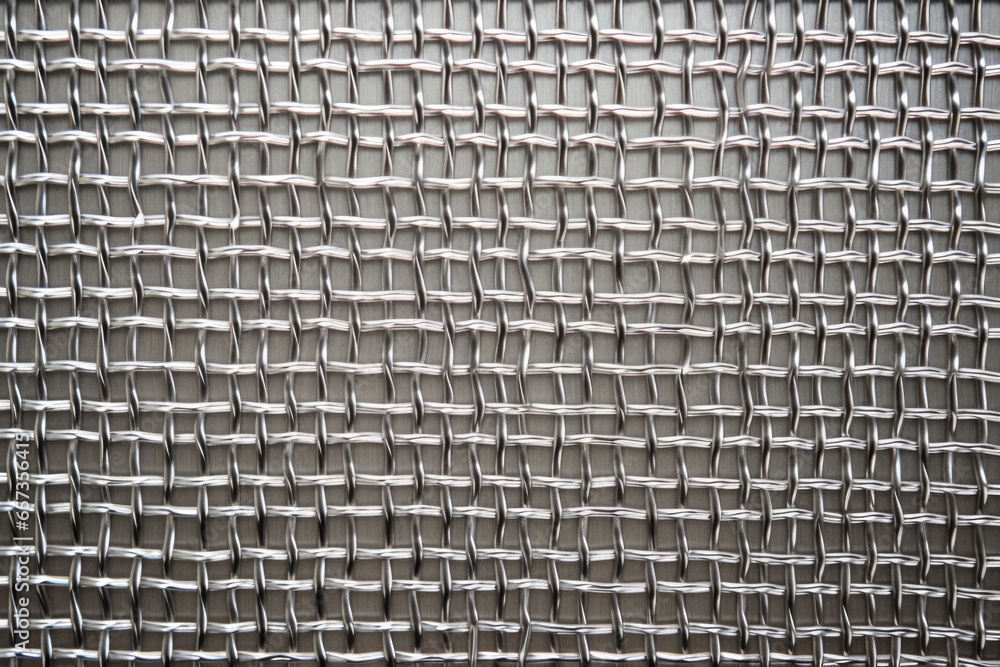 Poster texture of nickel mesh a closeup of a metal mesh made of thin nickel wires, creating a pattern of sm