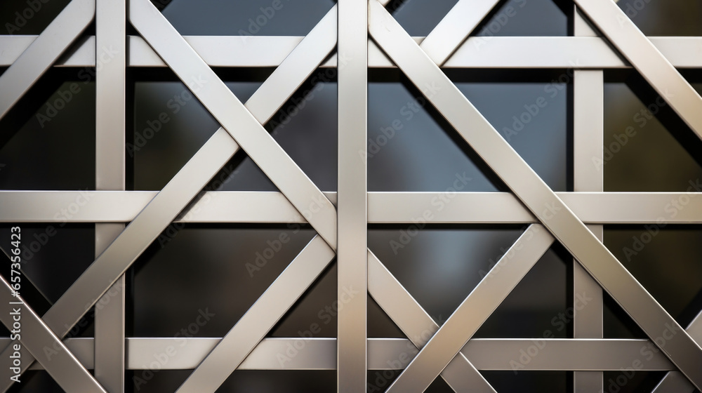 Aufkleber texture of an iron fence with a geometric pattern of overlapping squares. the silver metal has a shi
