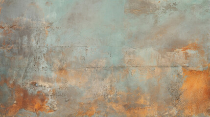 A weathered Zinc texture, displaying a rustlike patina with a mix of orange, brown, and green hues. - obrazy, fototapety, plakaty