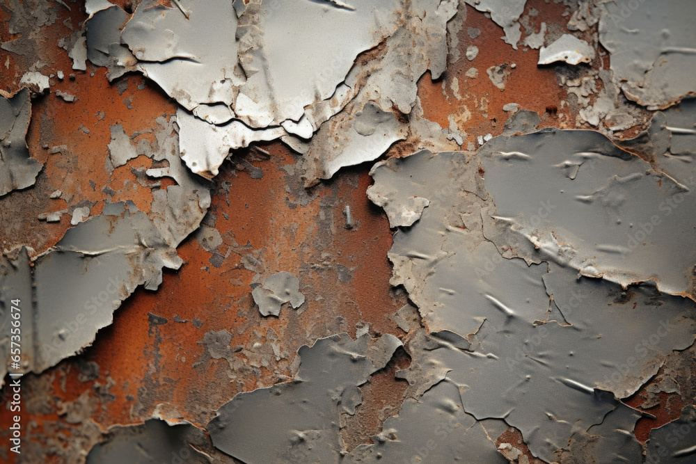 Poster closeup of chipped metal the edges of this metal have started to chip away, revealing jagged and irr