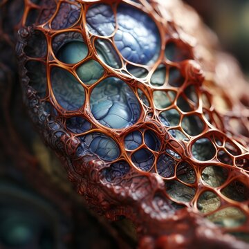A weird and unusual skin texture close up like an alien or fantasy creature. Generative AI. 