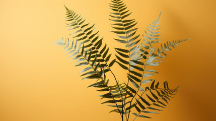 Naklejka premium Generative AI, fern leaves on a beige background, plant branches, herbarium, background for advertising, empty space, floral, nature, eco-friendly, stylish, ikebana, space for text, forest, flower