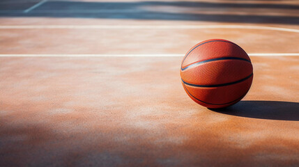 Basketball Perspective. A basketball resting on a court or pavement surface.