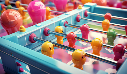 Toy table football in soft colors, plasticized material, educational for children to play. AI generated - obrazy, fototapety, plakaty