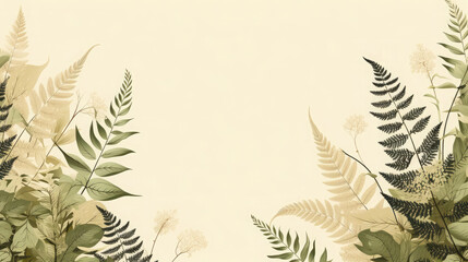 Generative AI, fern leaves on a beige background, plant branches, herbarium, background for advertising, empty space, floral, nature, eco-friendly, stylish, ikebana, space for text, forest, flower