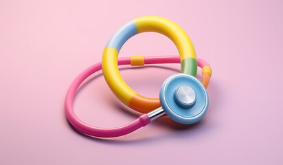 Fototapeta premium Toy stethoscope in soft colors, plasticized material, educational for children to play. AI generated