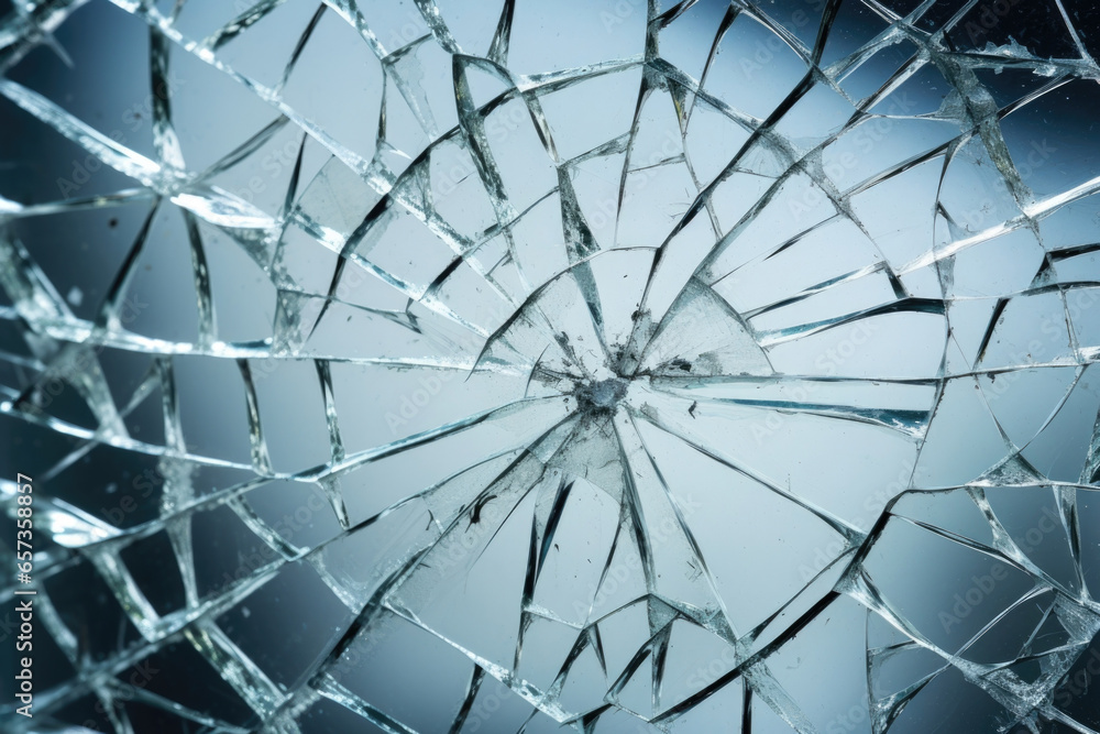 Poster closeup of a textured glass surface, with deep cracks and fissures running through it like a web of 