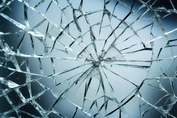 Closeup of a textured glass surface, with deep cracks and fissures running through it like a web of lightning.