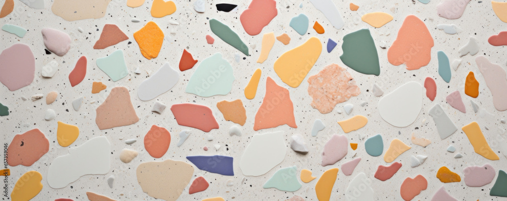 Poster macro shot of terrazzo concrete with a matte finish, displaying an organiclooking surface with an as