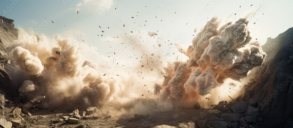 Aufkleber explosion in mining quarry with copyspace for text