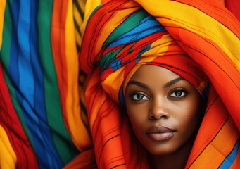 African Woman Posing Against a Colorful Background - Embracing a traditional style for a Vibrant and Expressive Portrait.