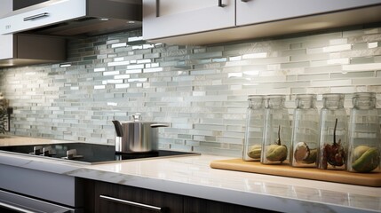 modern kitchen or bathroom back splash adorned with textured glass tiles, background image, AI generated - obrazy, fototapety, plakaty