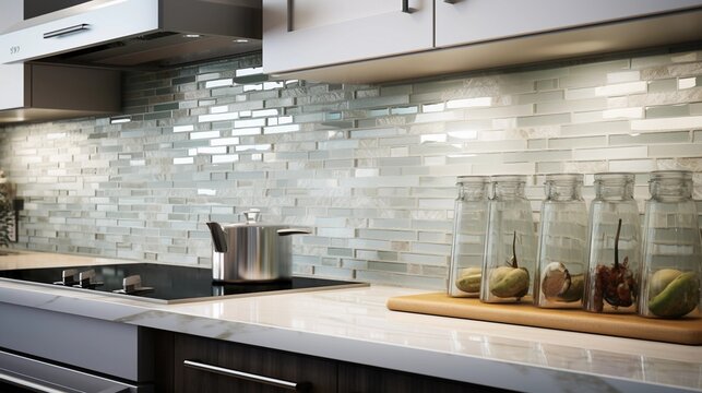modern kitchen or bathroom back splash adorned with textured glass tiles, background image, AI generated