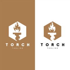 Torch Flame Logo Simple Vector Design Retro Illustrator Template