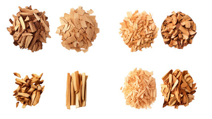 Cedar and Palo Santo Incense Wood Chips Isolated on Transparent Background, Close-up Top View PNG