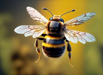 a stunning bee is flying, isolated on transparent background, macro, incredible pollinator, generative AI
 - obrazy, fototapety, plakaty