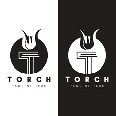 Torch Flame Logo Simple Vector Design Retro Illustrator Template