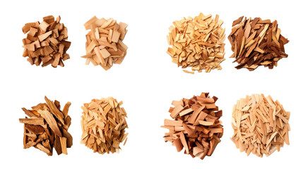 Cedar and Palo Santo Incense Wood Chips Isolated on Transparent Background, Close-up Top View PNG