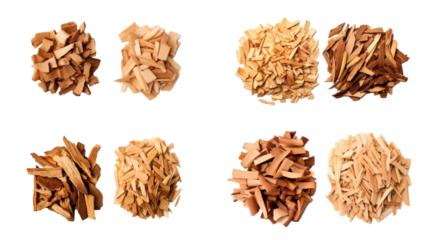 Cedar and Palo Santo Incense Wood Chips Isolated on Transparent Background, Close-up Top View PNG