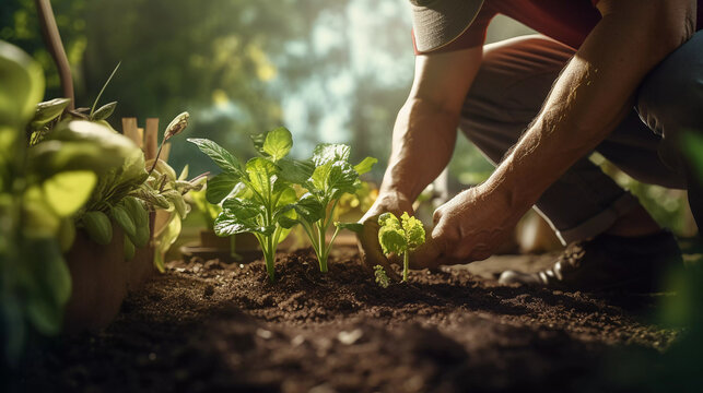 Fitness in the Garden. Fitness enthusiast incorporating gardening into their active lifestyle.