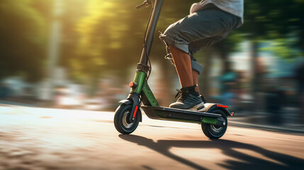 Electric Scooter Commute. Efficient and eco-friendly commute with a person on an electric scooter.