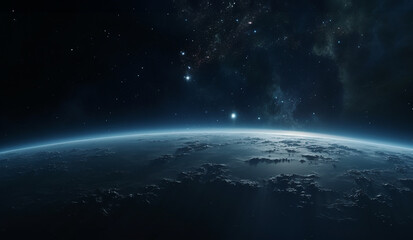 Wallpaper of space with planet earth, light and galaxy - obrazy, fototapety, plakaty