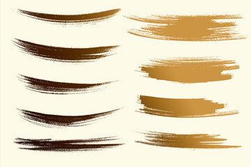 Set of golden vector brush strokes. 3D illustration