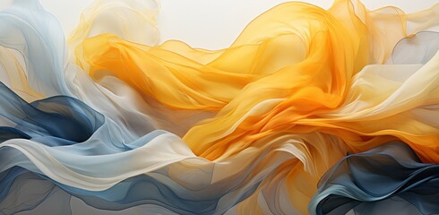 A blue and gold flowing pattern like ink or fabric. Generative AI. 