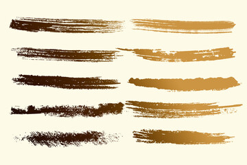 Set of golden vector brush strokes. 3D illustration