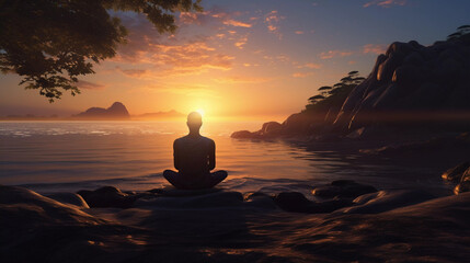 Morning Meditation Silhouette. Highlight a silhouette meditating during the peaceful morning.