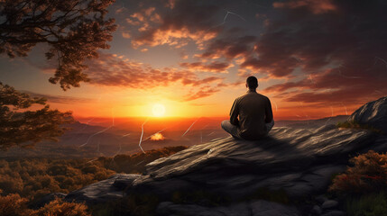 Serene Sunset Meditation. A person meditating