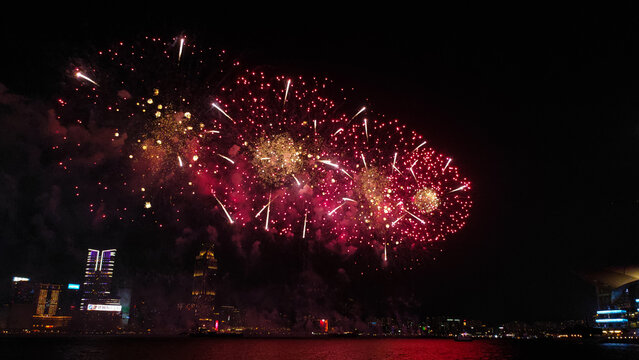 Fireworks display to commemorate the National day of the Republic of China in 2023 at Victoria Harbor, Hong Kong
