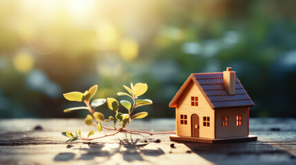 A house model with sprouting greenery.