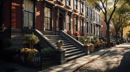 Fototapeta na wymiar Brownstone Serenity: Classic Historic Living. Find serenity in classic beauty in this brownstone