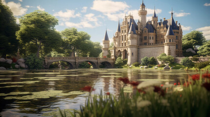Fototapeta na wymiar Palatial Elegance: Grand Castle Oasis. Step into palatial elegance in this castle