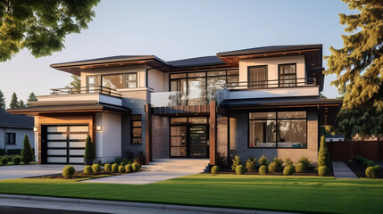 Fototapeta premium Modern Suburban Elegance. Experience elegance in this modern suburban house
