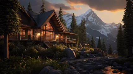 Fotobehang Mountain Lodge Tranquility. Experience tranquility in this mountain lodge © cwiela_CH
