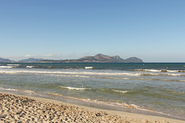 Rough sea at Muro beach in Mallorca Spain