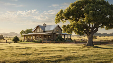 Tranquil Ranch Living. Discover living in this elegant ranch house - obrazy, fototapety, plakaty