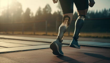 an athletic man with prosthetic legs - obrazy, fototapety, plakaty