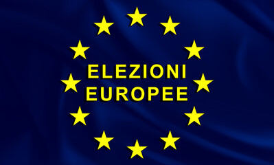 European elections, in Italy with text logo and Italian flag and logo of Europe and the States of Europe. eurozone, political elections.