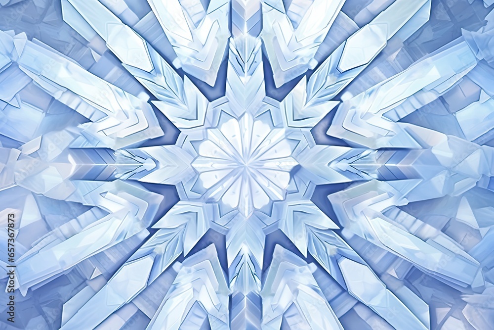 Poster abstract geometric background: rhythmic patterns and symmetry of a snowflake's crystalline structure